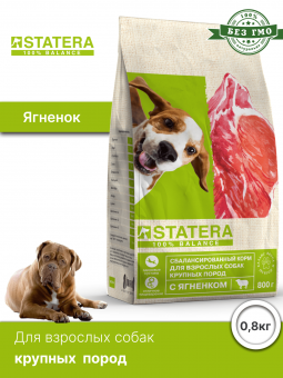 Сухой корм STATERA для взрослых собак крупных пород  с ягненком, 0,8 кг