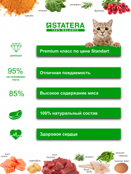 Сухой корм  STATERA для взрослых кошек всех пород с ягненком, 3 кг