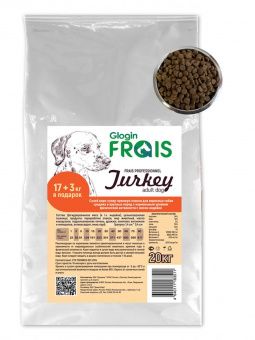 Сухой корм FRAIS для собак средних и крупных пород, индейка, 17+3кг в подарок