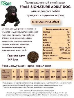 Сухой корм Frais Adult Dog Turkey для взрослых собак средних и крупных пород с мясом индейки, 2шт х 3кг