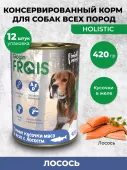 Консервированный корм Frais Holistic Dog для собак, сочные кусочки мяса в желе с лососем, 420 г * 12 шт.
